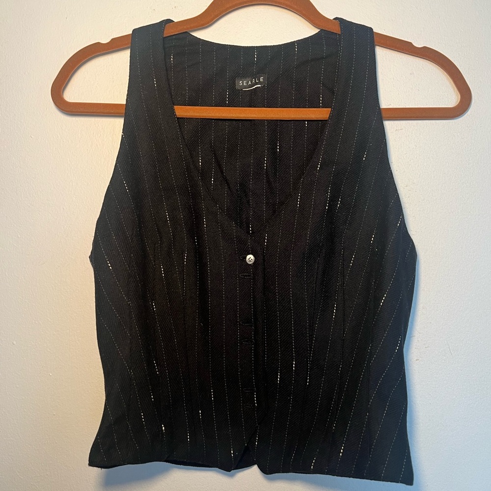 SEARLE VEST - Pinstripe Black Wool Vest size 4